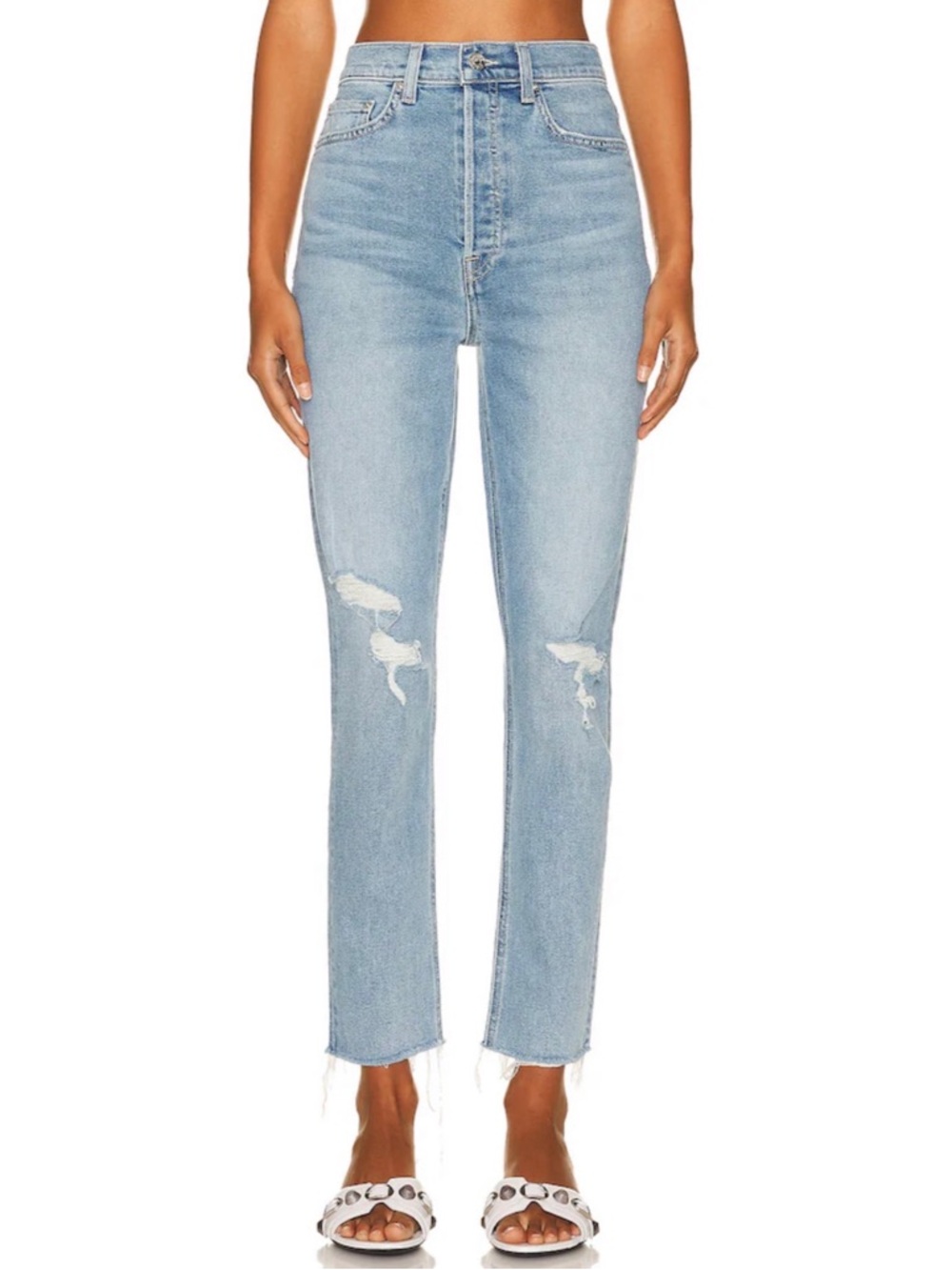 GRLFRND Piper High Rise Button Fly Stretch Slim Distressed Crop Jeans Size 24